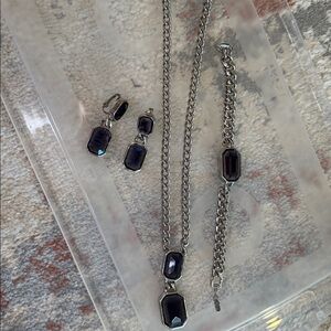 Silver Bracelet and Earring Set with Dark Stones